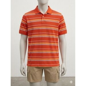 Saddlebred Perfect Polo Shirt Men's XXL Orange Striped Short Sleeves Casual